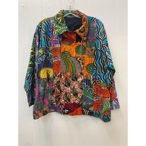 Jacket Multi Print Moto Style, bright colors, Size M/L, oversized